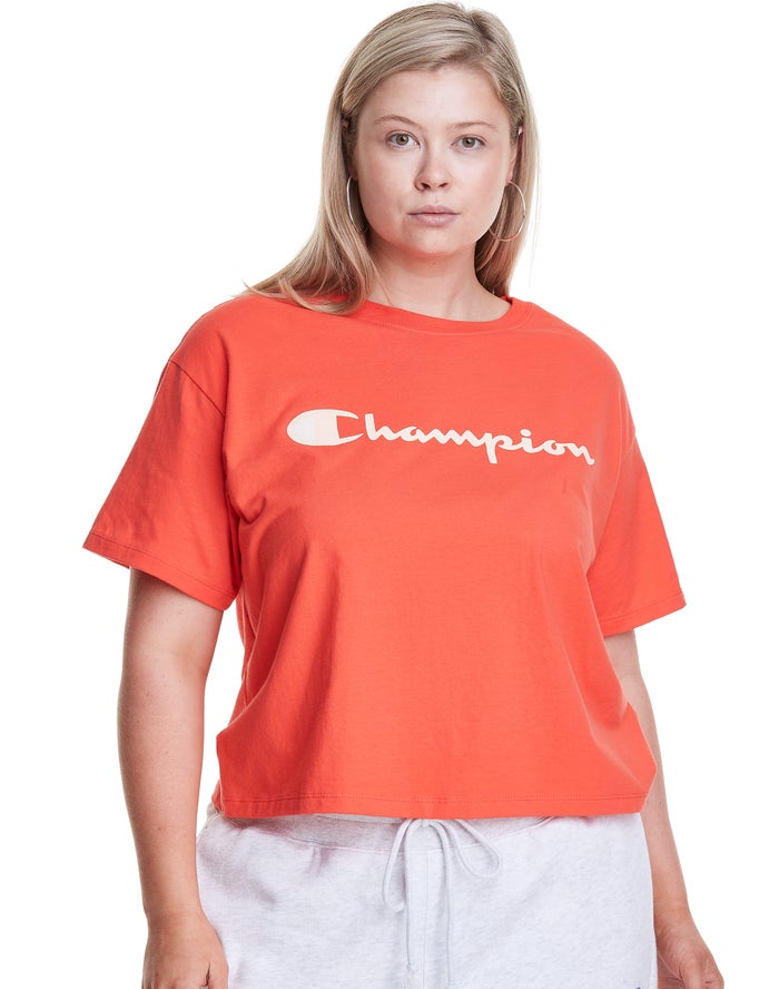 Camiseta Champion Mujer - Plus Cropped Script C Logo ( Naranjas ) 9158326-LV